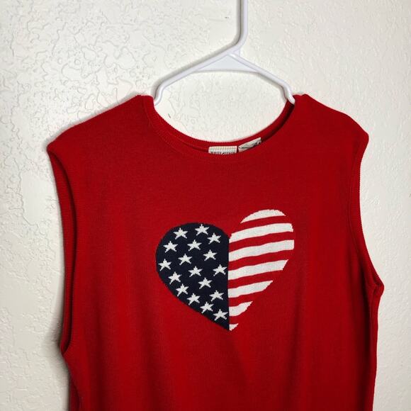 Vintage red white blue American flag heart sleeveless sweater vest 4th of July - Picture 2 of 10